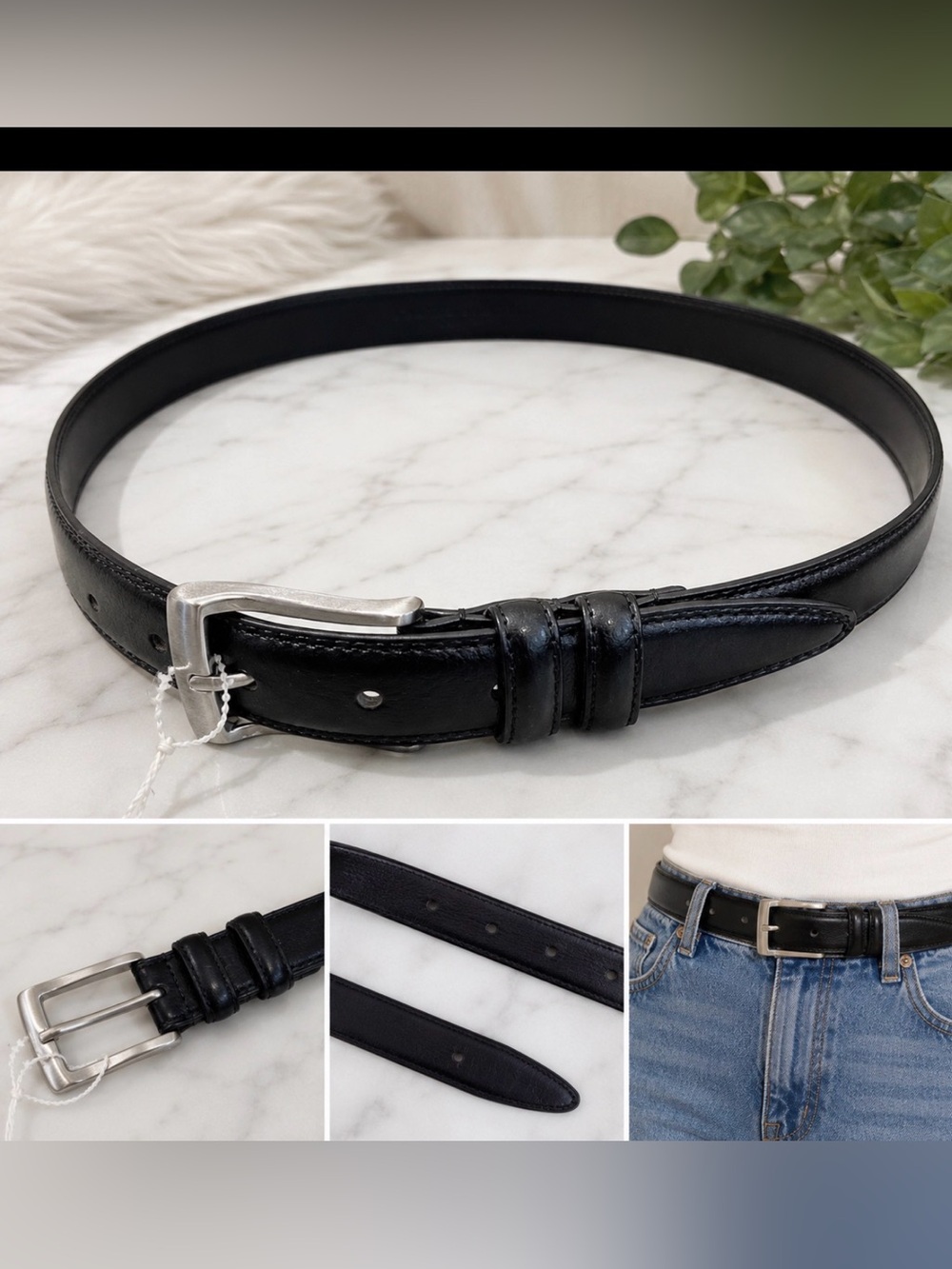 Florsheim Black Leather Men's Belt with Silver Buckle
